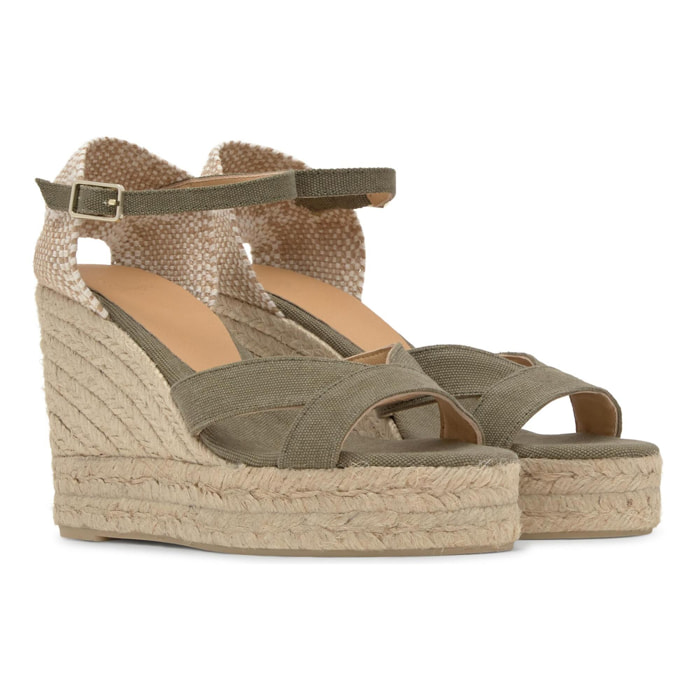 Sandalia de cuña Bruna en algodón orgánico lavado con cierre de pulsera