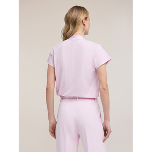 Motivi - Camiseta bimatérica con escote en V - Rosa