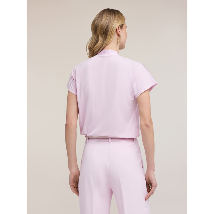 Motivi - Camiseta bimatérica con escote en V - Rosa