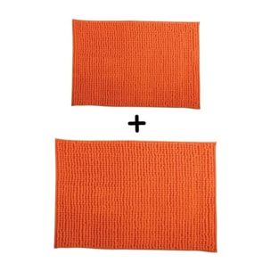 Lot de 2 Tapis de bain Microfibre CHENILLE Orange 40x60 et 60x90cm MSV