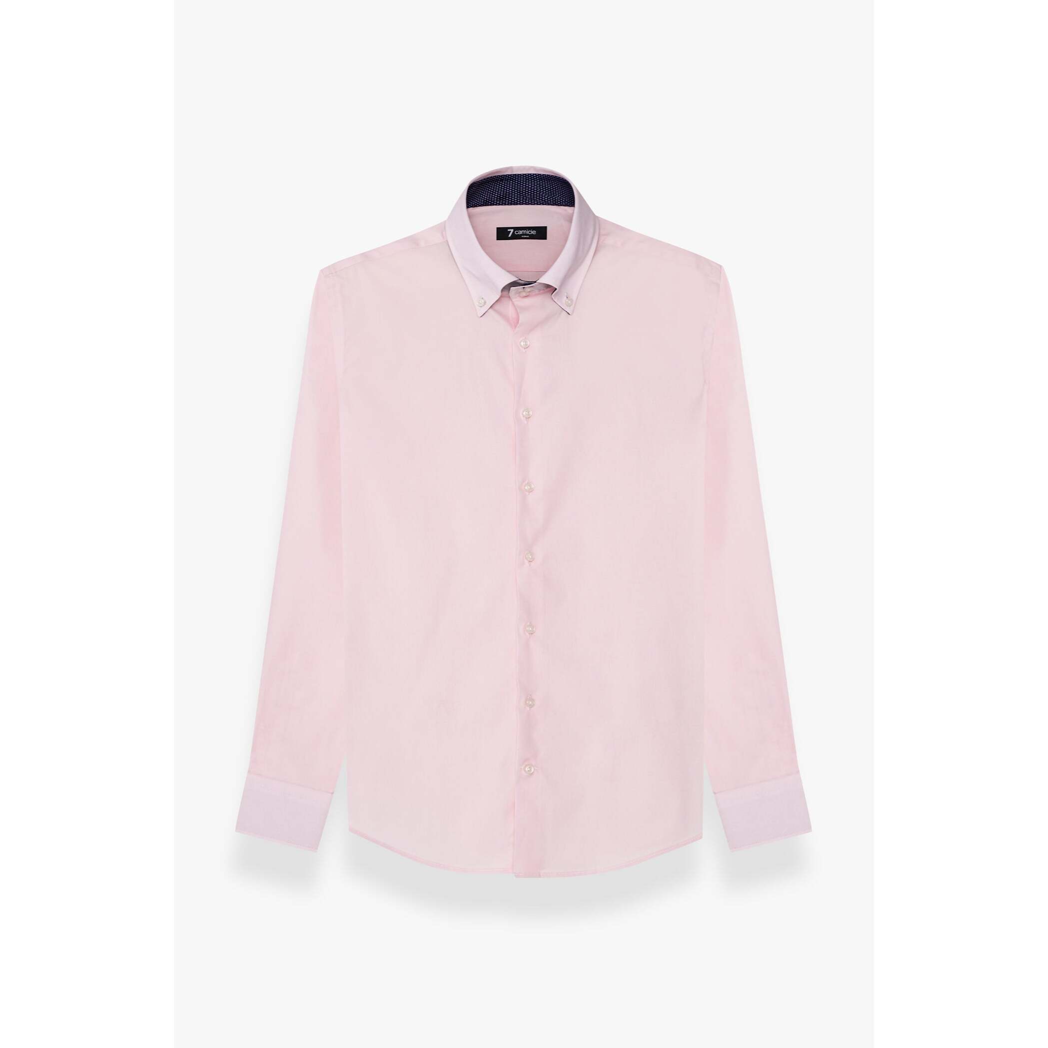 Camicia Uomo 2 Bottoni Button Down Slim Popeline Stretch Unito Rosa