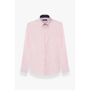 Camicia Uomo 2 Bottoni Button Down Slim Popeline Stretch Unito Rosa