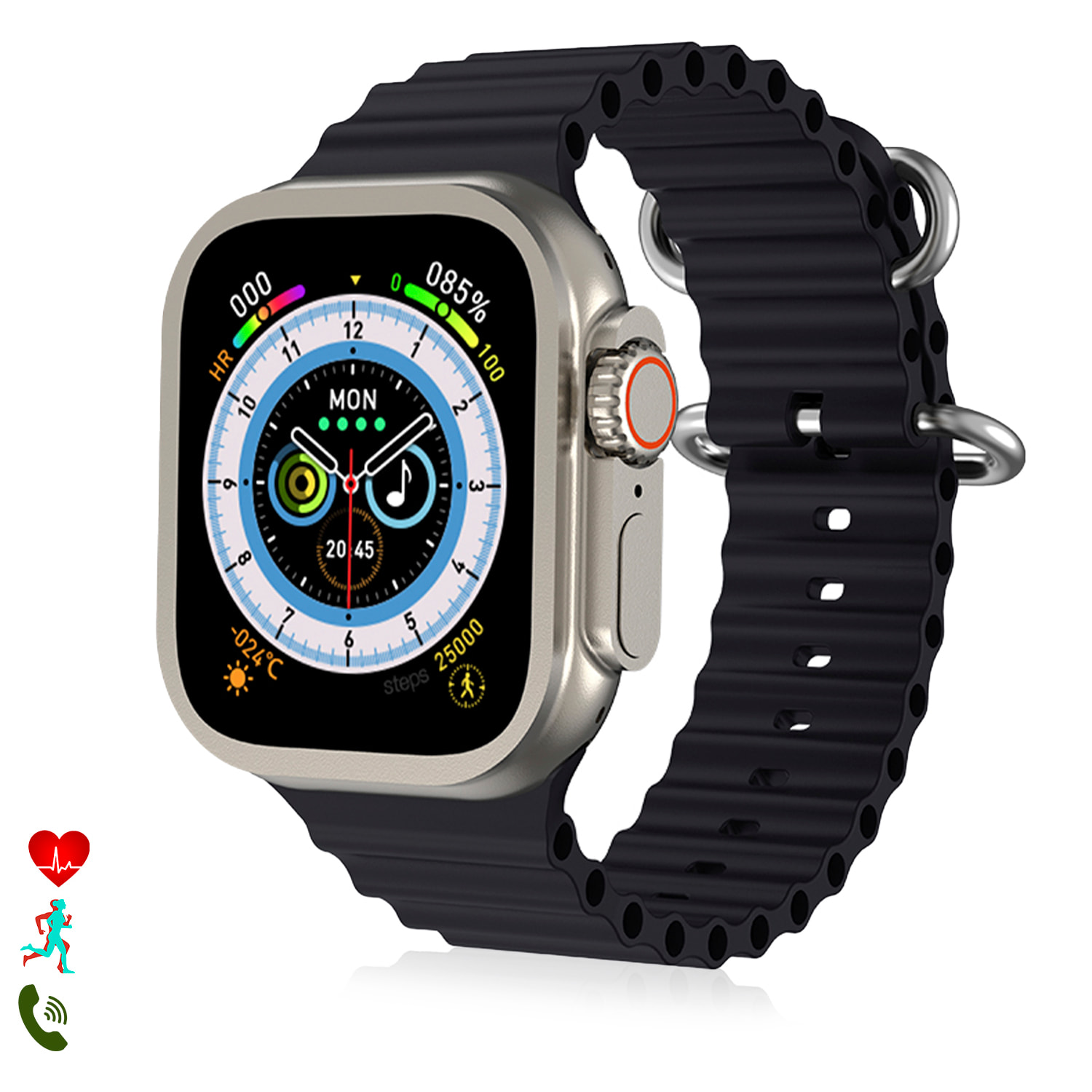 Smartwatch J68+ modos de deporte y sensores de salud, avisos de notificaciones y llamadas bluetooth. Corona multifunción.