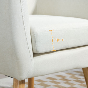 Sillón de Salón Moderno Butaca para Dormitorio con Reposabrazos y Patas de Madera Sofá Individual Carga 125 kg para Oficina Sala de Estar Crema