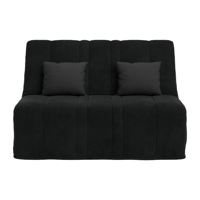 Banquette convertible Nea, matelas Simmons, 140 x 190 cm, 2 coussins offerts, Coton noir