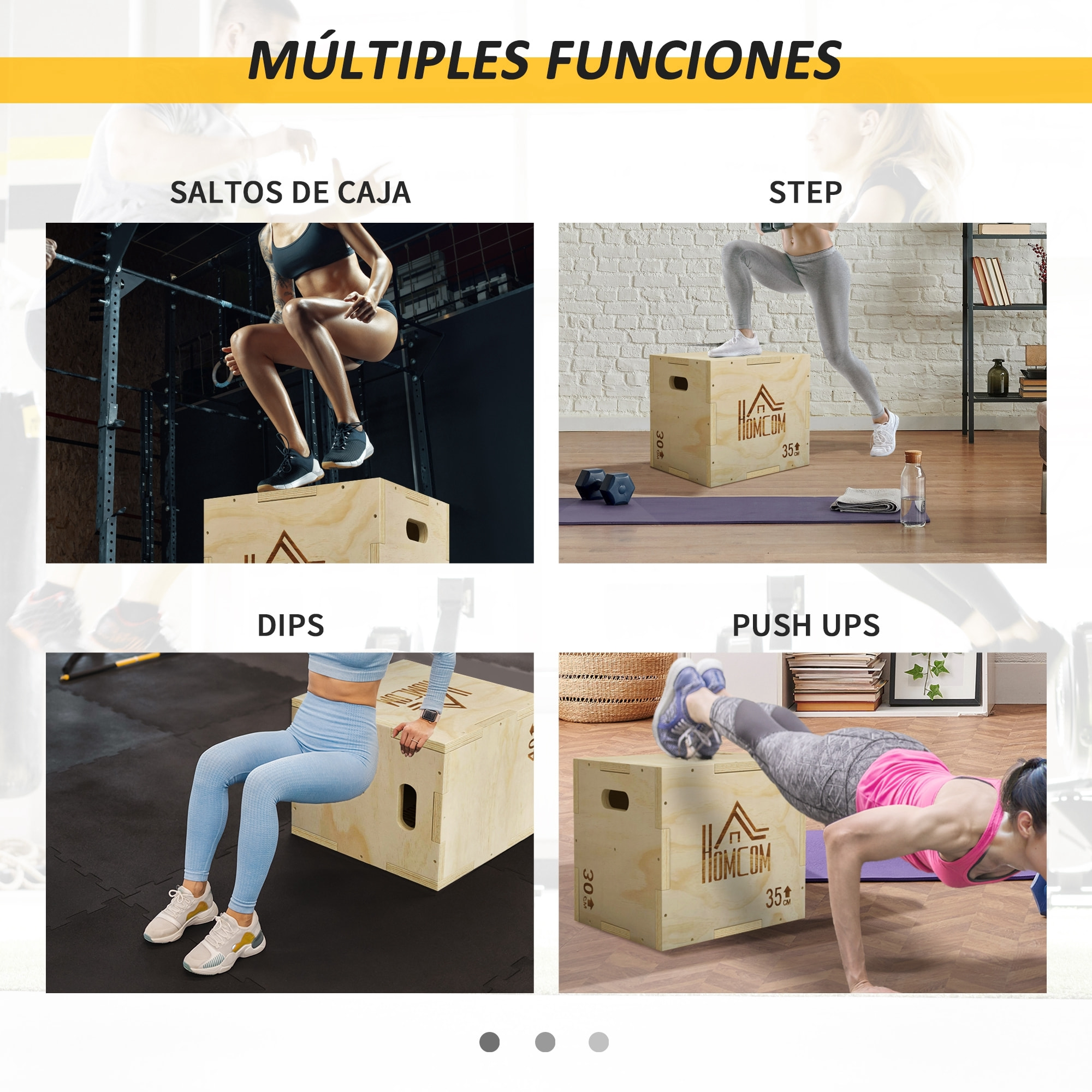 Cajón Pliométrico de Madera 3 en 1, Plataforma de Caja Pliométrica con 3 Alturas Diferentes, 2 Mango Hueco, Entrenamiento de Salto, Fuerza, para Casa, Gimnasio y Exterior, 40,5x35,5x30,5 cm