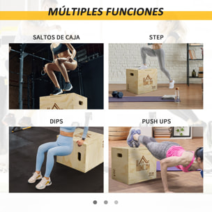Cajón Pliométrico de Madera 3 en 1, Plataforma de Caja Pliométrica con 3 Alturas Diferentes, 2 Mango Hueco, Entrenamiento de Salto, Fuerza, para Casa, Gimnasio y Exterior, 40,5x35,5x30,5 cm