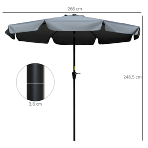Sombrilla Terraza Exterior Ø266 cm Sombrilla de Jardín Inclinable con Protección UV50+ Poste de Aluminio y Manivela Parasol para Patio Terraza Gris Oscuro