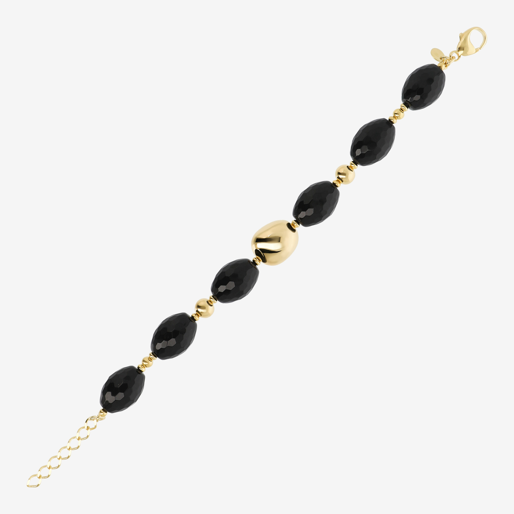 Bracciale in Argento 925 placcato Oro Giallo 18Kt con Pietre Naturali in Onice Nero Sfaccettato