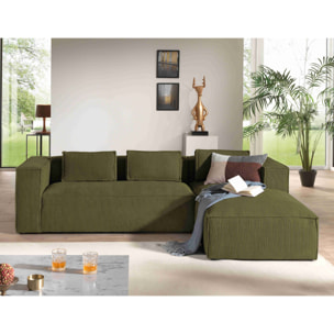 Stella - canapé d'angle droit en velours côtelé - 4 places -style contemporain - Vert