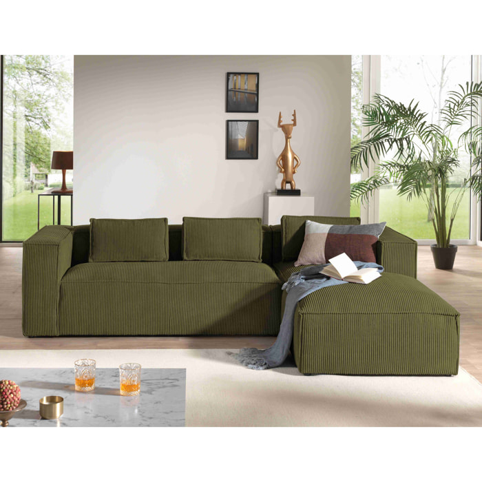 Stella - canapé d'angle droit en velours côtelé - 4 places -style contemporain - Vert