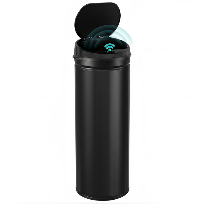 HOMCOM Cubo de Basura Cocina Automático 50 L, Papelera de Cocina de Acero Inoxidable, Sensor Infrarrojo, Cierre Automático, Antihuellas, para Dormitorio, Oficina, Negro