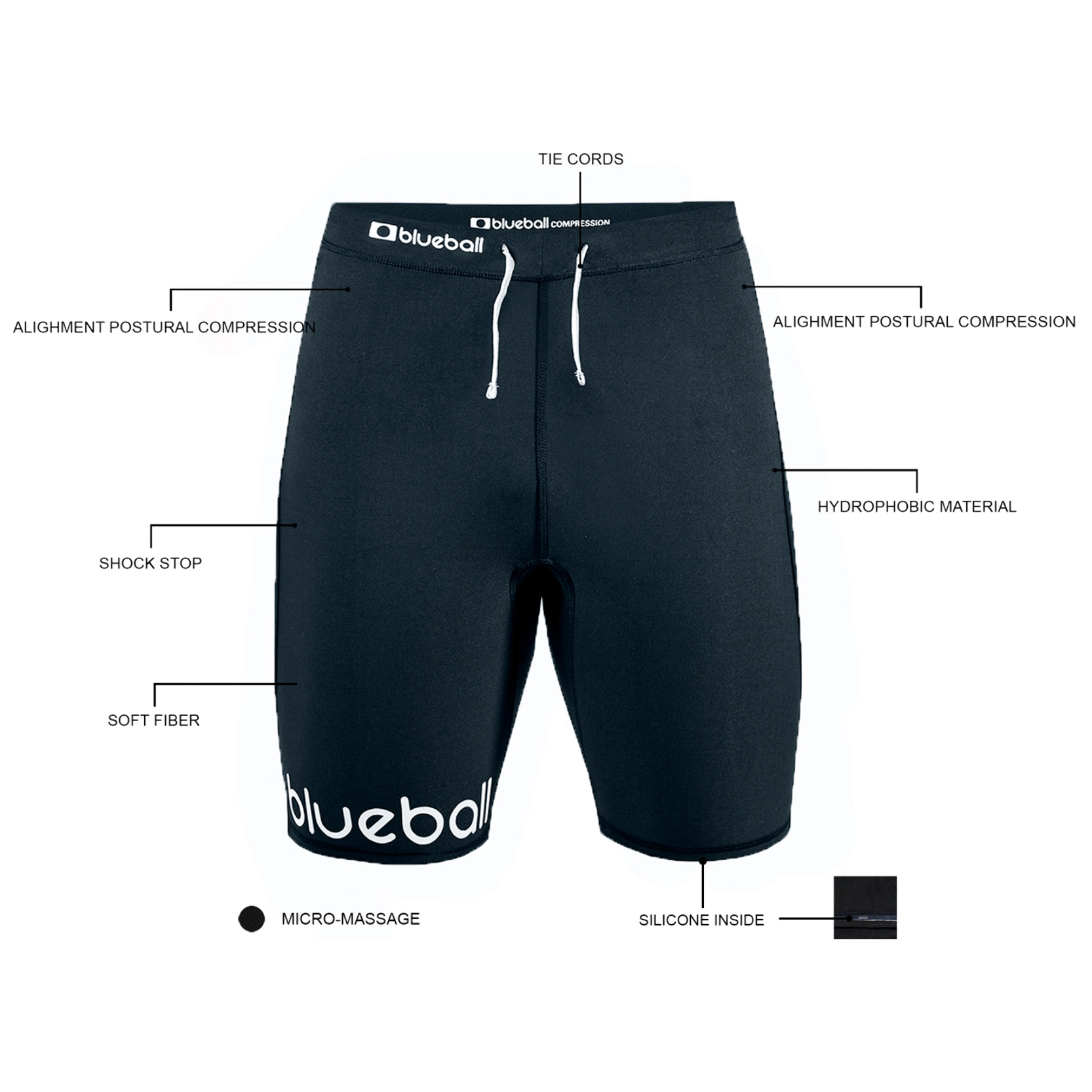 PANTALÓN CORTO DE COMPRESIÓN RUNNING CON CORDONES PARA HOMBRE BLUEBALL EN NEGRO.