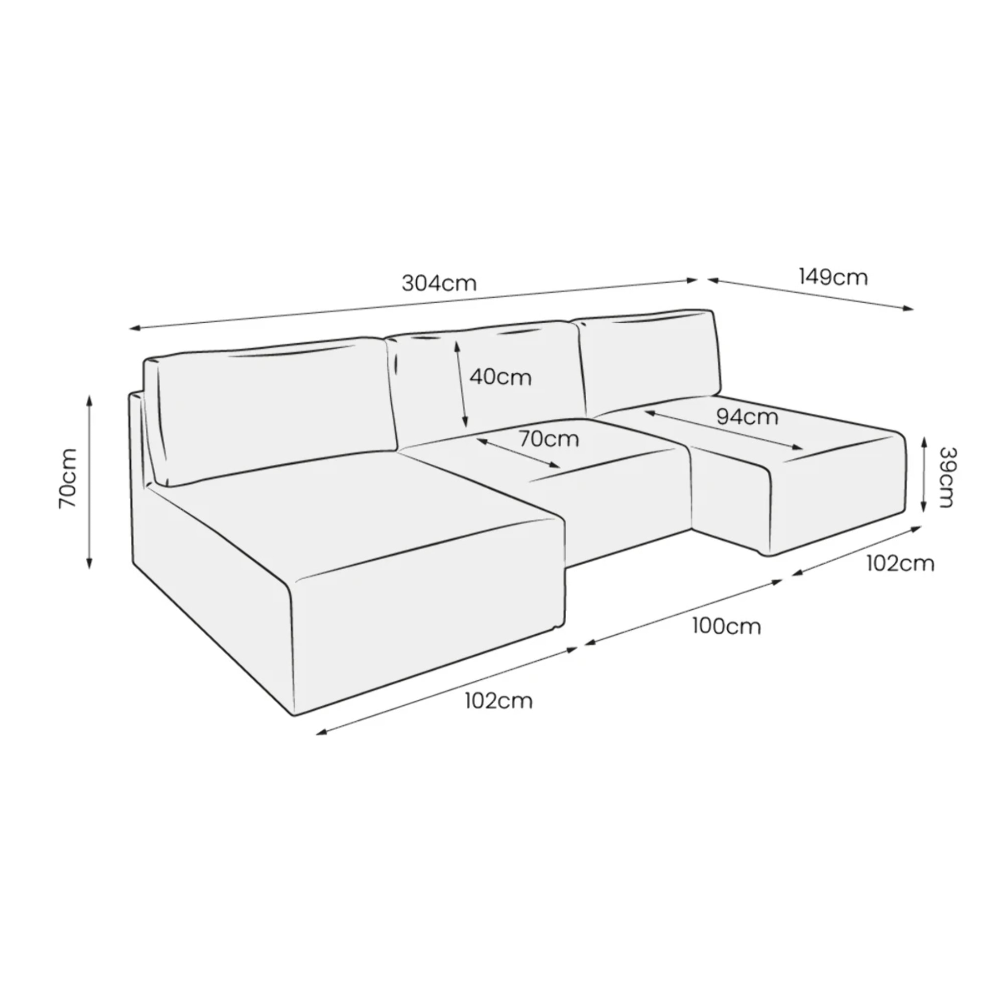 ELIOR - Canapé panoramique convertible 5 places en côtelé gris