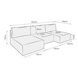 ELIOR - Canapé panoramique convertible 5 places en côtelé gris