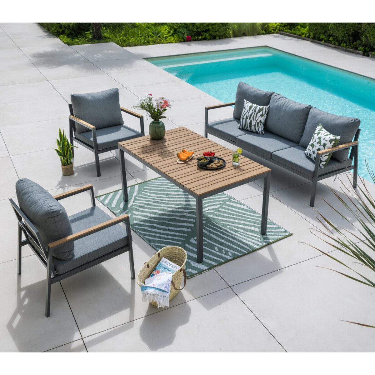 Salon de jardin haut en acier - 5 places - ETRETAT