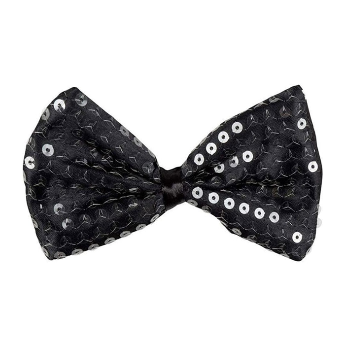 Papillon Cravatta Farfalla Paillettes Lustrini Nero Accessorio Costume