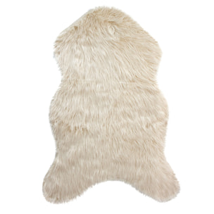 Tapis imitation peau de bête long poils et suédine - Ecru