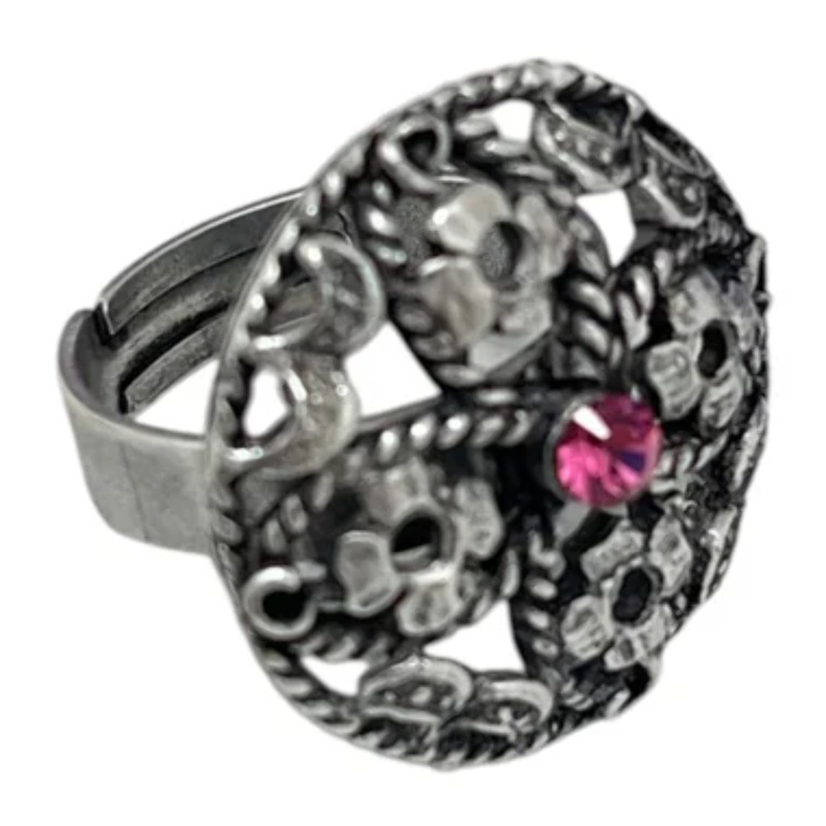 Anillo redondo Vintage con cristal Sw rosa plata 10µ