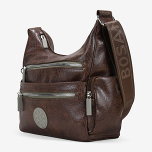 Bolso bandolera marrón con cremalleras verdes