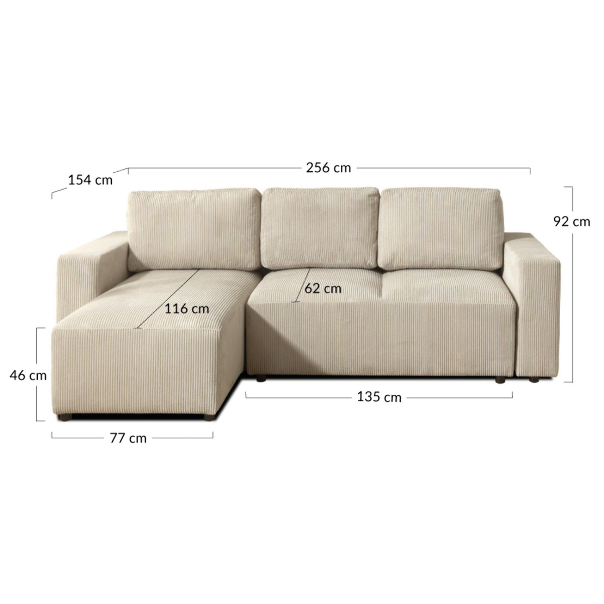 Livy - canapé d'angle convertible et coffre - réversible - en velours côtelé - 4 places - Vert