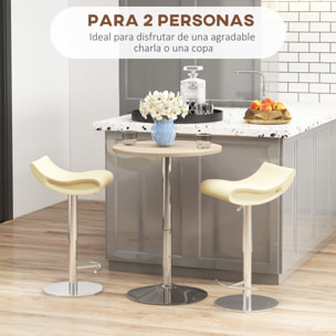 Mesa Alta Cocina, Mesa Alta Bar Redonda para 2 Personas, Altura Ajustable 69-91 cm, Tablero Giratorio 360°, Base de Acero, para Salón, Comedor, Cocina, 60x60x91 cm, Roble Claro
