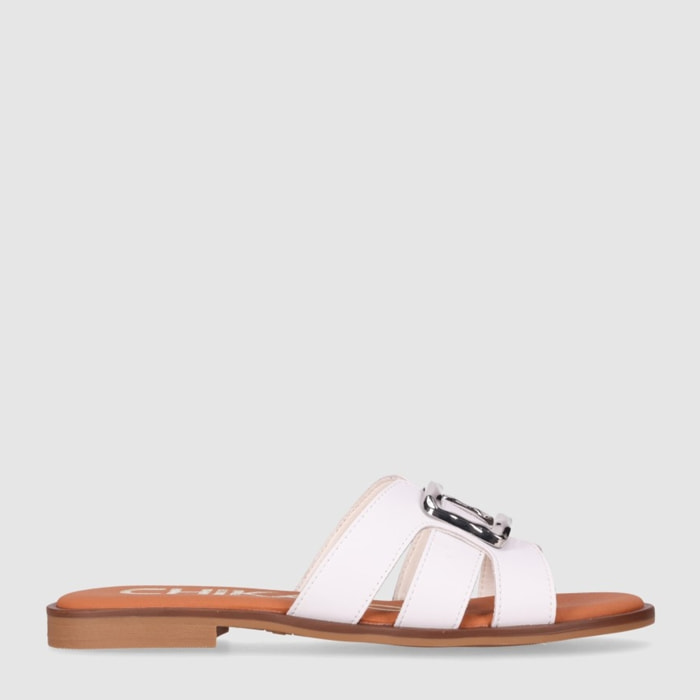 Sandalias de Piel - Blanco - Tacón: 1 cm