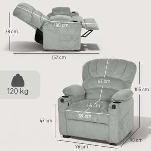 Sillón Relax Reclinable Eléctrico, Sillón Reclinable Silencioso de Terciopelo con Función Memoria, Reposapiés, Mando a Distancia, Bolsillos, Puerto USB, Portavasos, Respaldo Concha