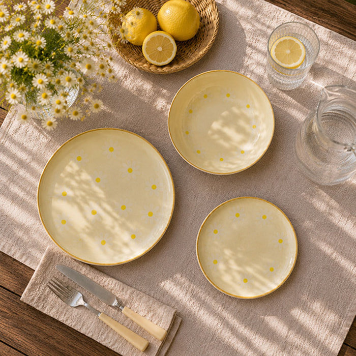 Lot de 6 assiettes creuses 20,5cm en grès beige à motif marguerite MARGUERITE