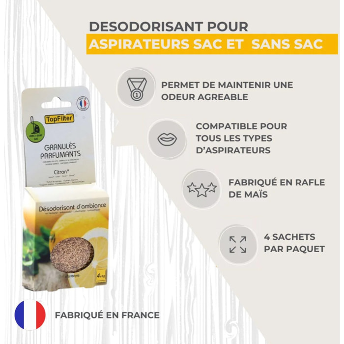 Lot de 4 sachets de granulés parfumants pour aspirateur au citron TopFilter