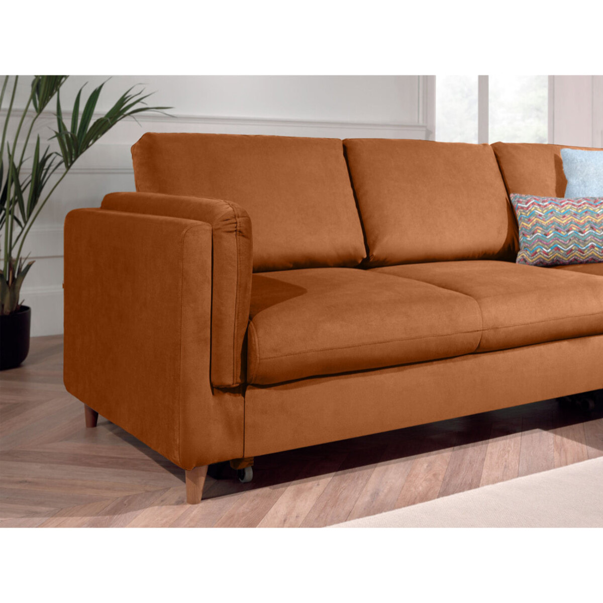 Brooke - canapé d'angle droit - convertible - 5 places - en velours - Rouille