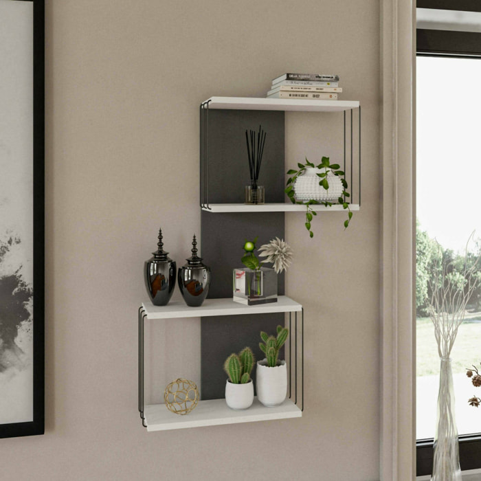 Mensola Gerolama, Scaffale, Ripiano a muro, Scaffalatura multiuso, 65x19h96 cm, Bianco e Antracite