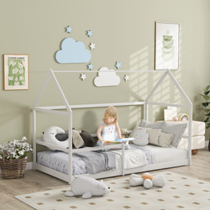 AIYAPLAY Letto per Bambini a Casetta con Barriere di Protezione, Età 3-8 Anni, 196x97.5x135cm, Bianco