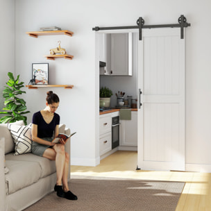 Puerta Corredera de Granero con Herrajes Puerta Corredera de Interior con Manija Rodillo y Guía de Suelo Mejorados para Baño Salón Sala de Estar 71,5x213,4 cm Blanco