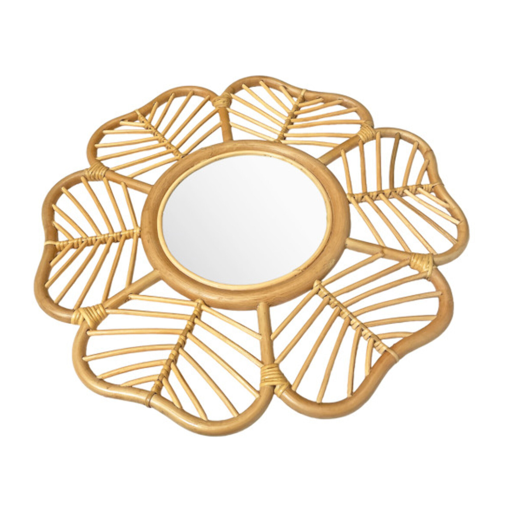 Miroir mural fleur D. 62 cm rond en rotin naturel tressé - MAGUI