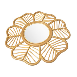 Miroir mural fleur D. 62 cm rond en rotin naturel tressé - MAGUI