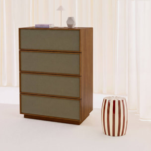 Commode de rangement décor bois et tissu 4 tiroirs KUBA