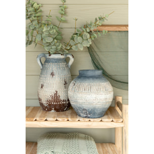 J-Line Cache-Pot Extérieur Antique - polyrésine - bleu/blanc - large