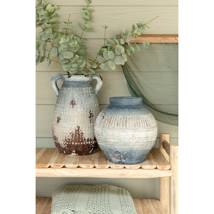 J-Line Cache-Pot Extérieur Antique - polyrésine - bleu/blanc - large