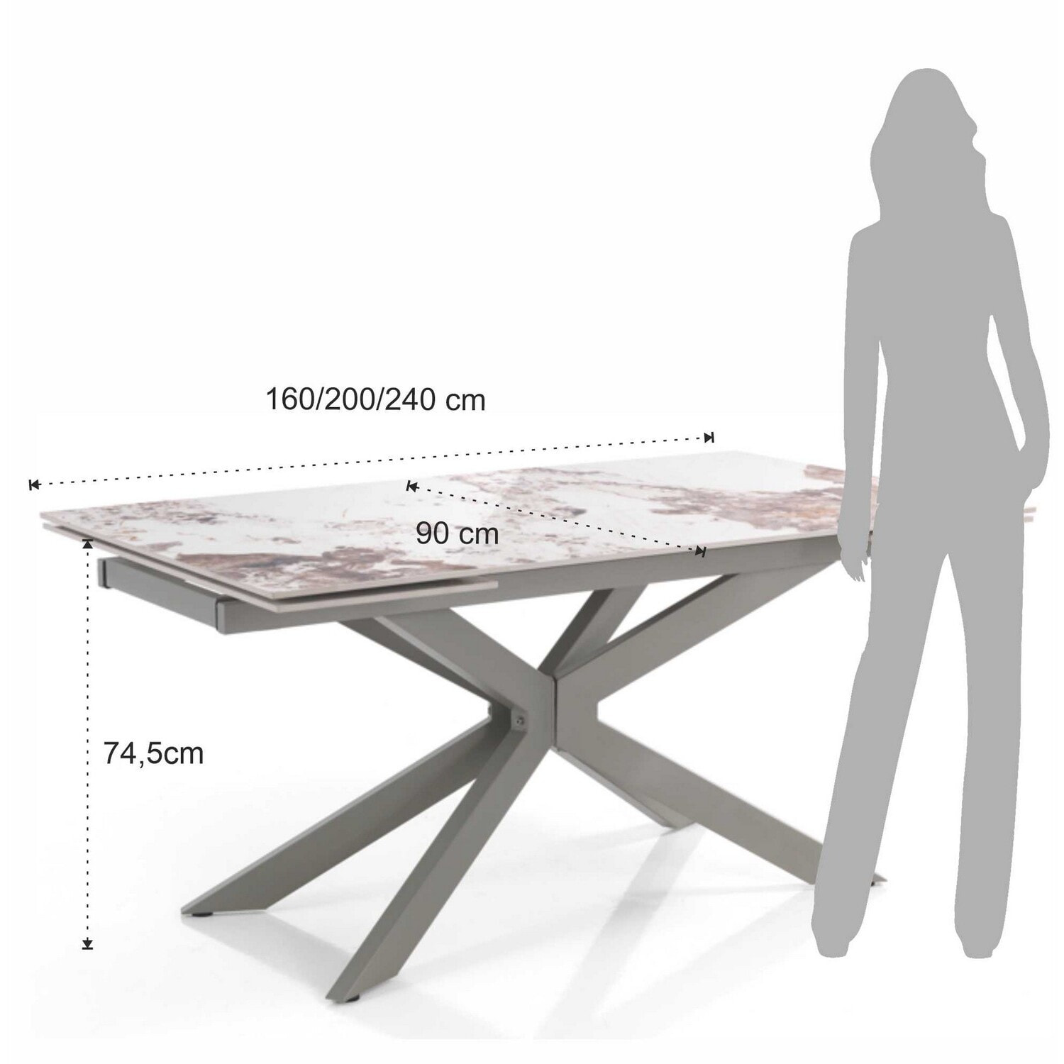 Tomasucci Table extensible MELVIN EVO 160 ONICE MARBLE - PLATINE