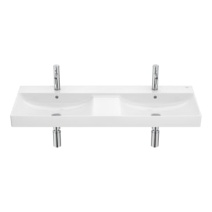 Ona 120x46x16 cm lavabo suspendu double vasque en céramique, 2 trous de robinetterie au milieu, trop-plein, blanc (A32768B000)