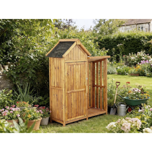 Armoire de jardin en bois avec range-bûches "Noé" - 136 x 57 x 170 cm - Marron