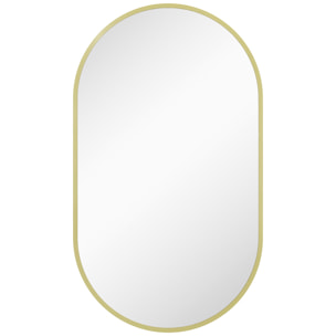Miroir mural ovale dim. 40L x 70H cm cadre arrondi montage vertical/horizontal alu. doré