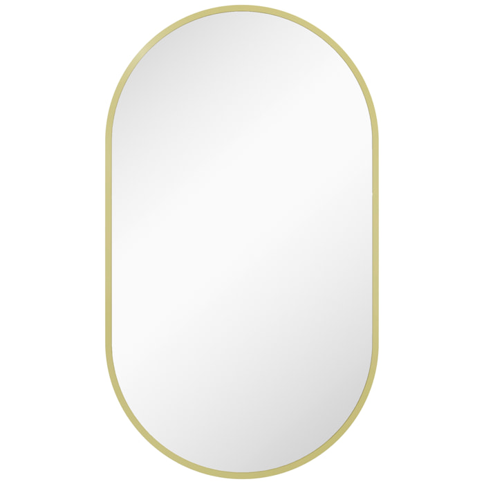 Miroir mural ovale dim. 40L x 70H cm cadre arrondi montage vertical/horizontal alu. doré