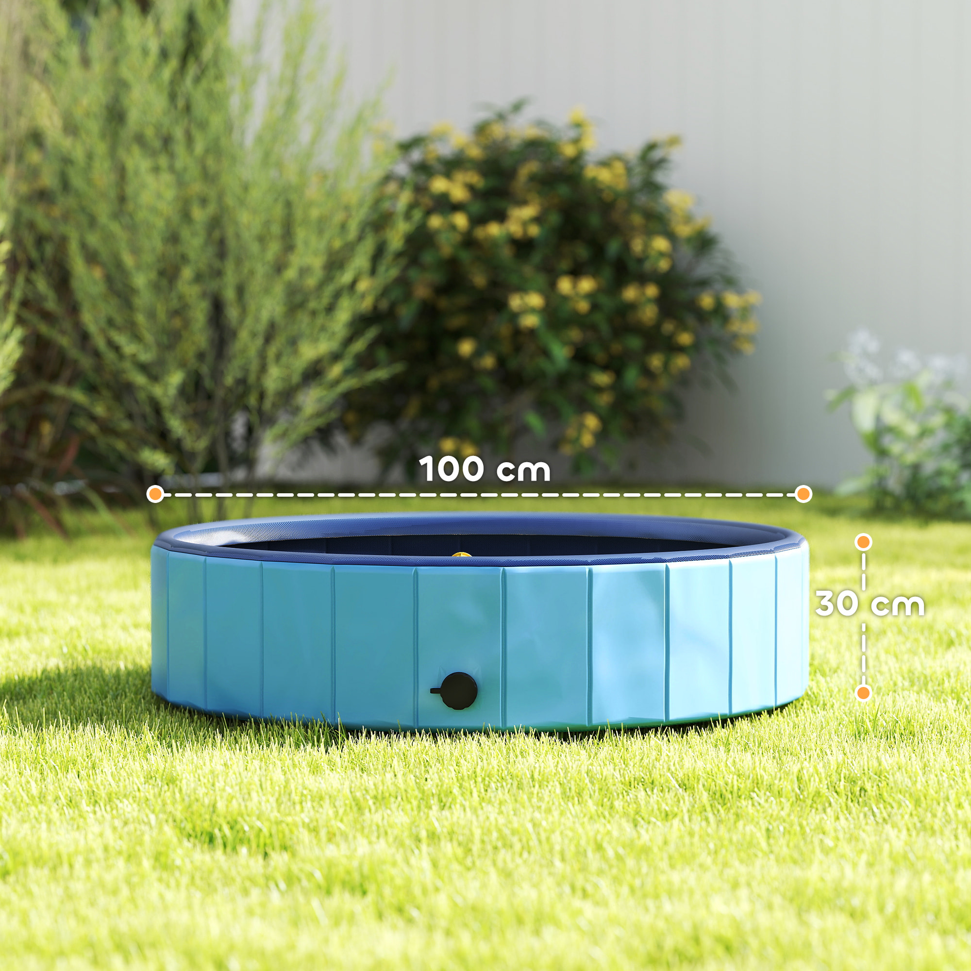Piscina para Perros Plegable con Aspersor Bañera Portátil para Perros Medianos y Pequeños de plástico Antideslizante y Resistente al Desgaste para Interiores y Exteriores Ø100x30 cm Azul Claro