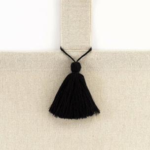 Rideau à Passants avec Pompons Uni - Noir