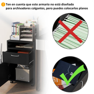 Cajonera de Oficina Móvil con Cajón y Gabinete Mueble Archivador con Ruedas Soporte de Impresora para Estudio 40x35x60 cm Negro