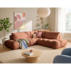 Yulin - Canapé d'angle L 5 places convertible avec coffre en tissu bouclette - Rouille