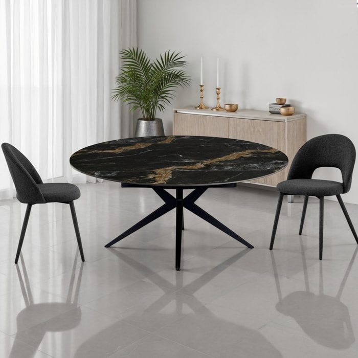 Table à manger extensible Tomasucci FACT, en céramique, marbre noir, gris, 160 x 90-125-160 cm