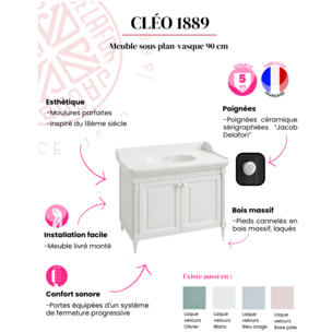 Pack meuble vasque Cléo 1889 blanc velours + colonne gauche + miroir + mitigeur chrome